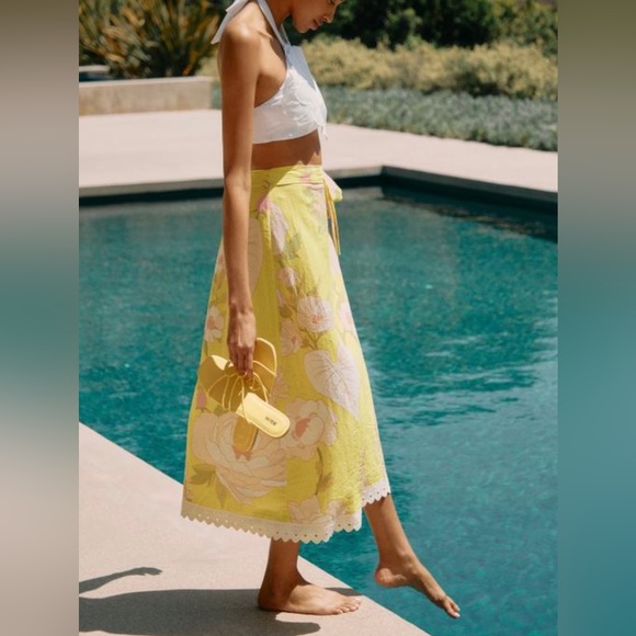 Farm Rio Garden Linen Blend Wrap Skirt, Size L - Picture 3 of 14